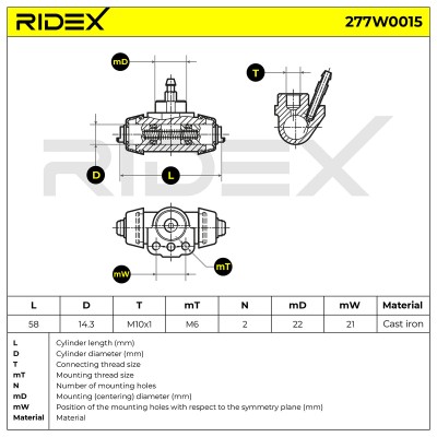 Radbremszylinder RIDEX 277W0015 277W0015 - foto 6