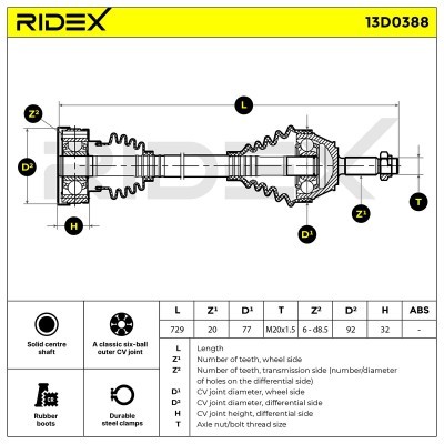 Antriebswelle RIDEX 13D0388 13D0388 - foto 6