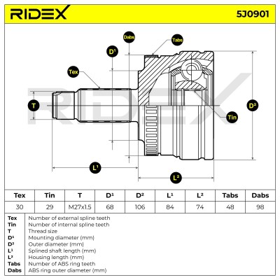 Gelenksatz, Antriebswelle RIDEX 5J0901 5J0901 - foto 6