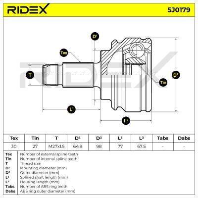 Gelenksatz, Antriebswelle RIDEX 5J0179 5J0179 - foto 5