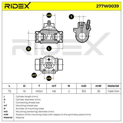 Radbremszylinder RIDEX 277W0039 277W0039 - foto 6