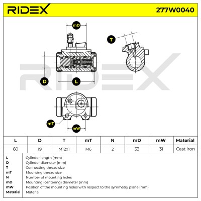Radbremszylinder RIDEX 277W0040 277W0040 - foto 6