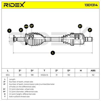 Antriebswelle RIDEX 13D1314 13D1314 - foto 8