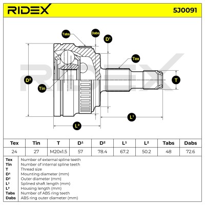 Gelenksatz, Antriebswelle RIDEX 5J0091 5J0091 - foto 6