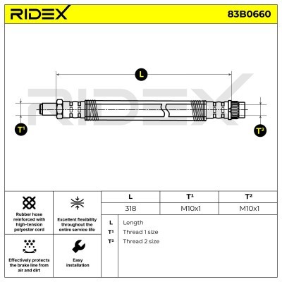 Bremsschlauch RIDEX 83B0660 83B0660 - foto 2