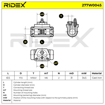 Radbremszylinder RIDEX 277W0045 277W0045 - foto 6