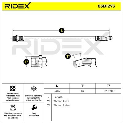 Bremsschlauch RIDEX 83B1273 83B1273 - foto 2