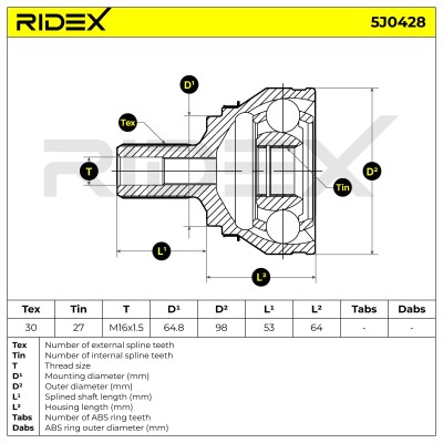 Gelenksatz, Antriebswelle RIDEX 5J0428 5J0428 - foto 6