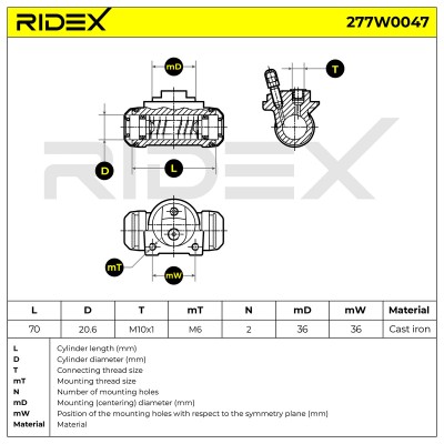 Radbremszylinder RIDEX 277W0047 277W0047 - foto 6