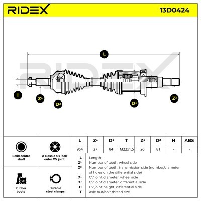 Antriebswelle RIDEX 13D0424 13D0424 - foto 6
