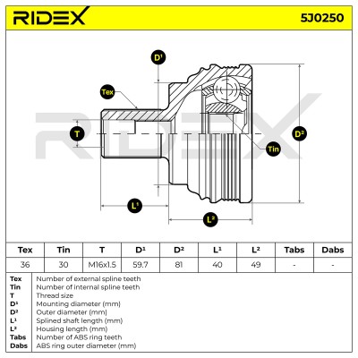 Gelenksatz, Antriebswelle RIDEX 5J0250 5J0250 - foto 6