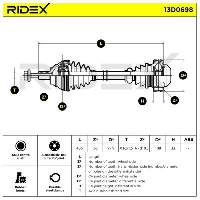 Antriebswelle RIDEX 13D0698 13D0698 - foto 7