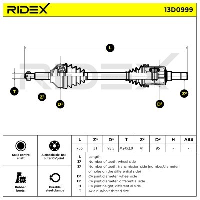 Antriebswelle RIDEX 13D0999 13D0999 - foto 7