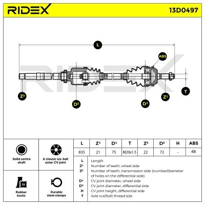 Antriebswelle RIDEX 13D0497 13D0497 - foto 8