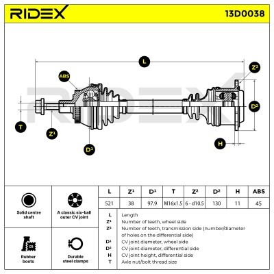 Antriebswelle RIDEX 13D0038 13D0038 - foto 5