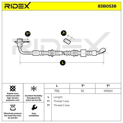Bremsschlauch RIDEX 83B0538 83B0538 - foto 6