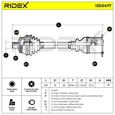 Antriebswelle RIDEX 13D0477 13D0477 - foto 7