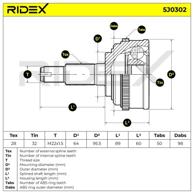 Gelenksatz, Antriebswelle RIDEX 5J0302 5J0302 - foto 5