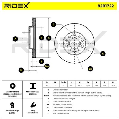 Bremsscheibe RIDEX 82B1722 82B1722 - foto 6