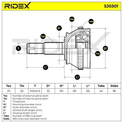 Gelenksatz, Antriebswelle RIDEX 5J0301 5J0301 - foto 5