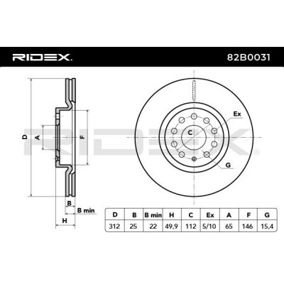 Bremsscheibe RIDEX 82B0031 82B0031 - foto 7