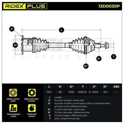 Antriebswelle RIDEX 13D0030P 13D0030P - foto 3