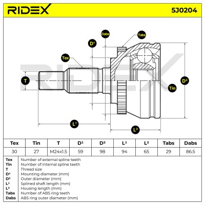 Gelenksatz, Antriebswelle RIDEX 5J0204 5J0204 - foto 5