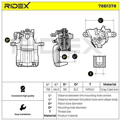 Bremssattel RIDEX 78B1378 78B1378 - foto 8