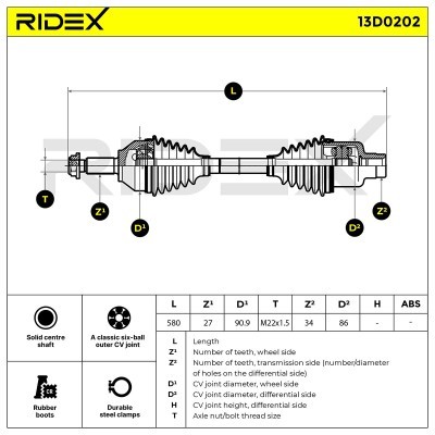 Antriebswelle RIDEX 13D0202 13D0202 - foto 8