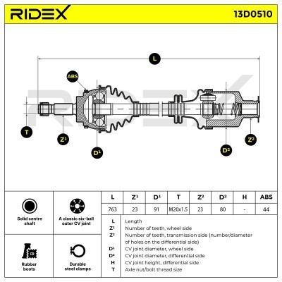 Antriebswelle RIDEX 13D0510 13D0510 - foto 7