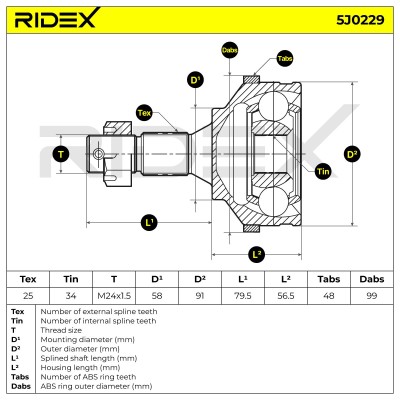 Gelenksatz, Antriebswelle RIDEX 5J0229 5J0229 - foto 5