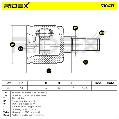 Gelenksatz, Antriebswelle RIDEX 5J0417 5J0417 - foto 7