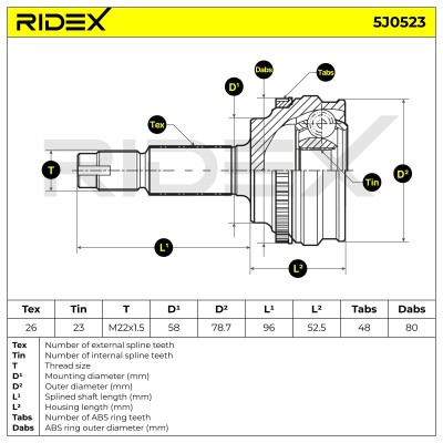Gelenksatz, Antriebswelle RIDEX 5J0523 5J0523 - foto 6