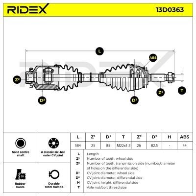 Antriebswelle RIDEX 13D0363 13D0363 - foto 8