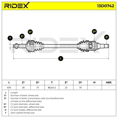 Antriebswelle RIDEX 13D0742 13D0742 - foto 7