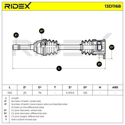 Antriebswelle RIDEX 13D1168 13D1168 - foto 7