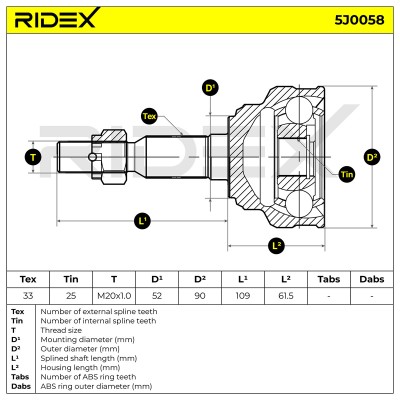 Gelenksatz, Antriebswelle RIDEX 5J0058 5J0058 - foto 5