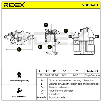 Bremssattel RIDEX 78B0401 78B0401 - foto 2