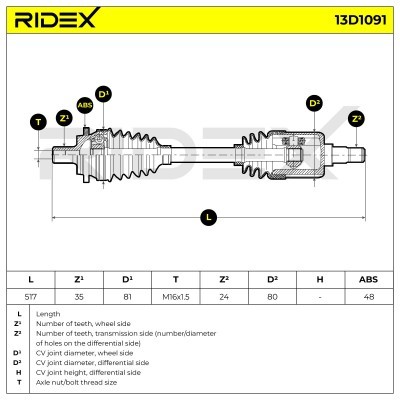 Antriebswelle RIDEX 13D1091 13D1091 - foto 7