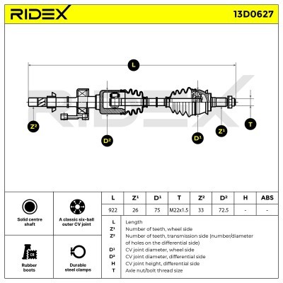 Antriebswelle RIDEX 13D0627 13D0627 - foto 6