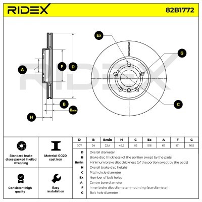 Bremsscheibe RIDEX 82B1772 82B1772 - foto 7
