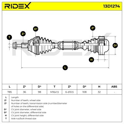 Antriebswelle RIDEX 13D1274 13D1274 - foto 7