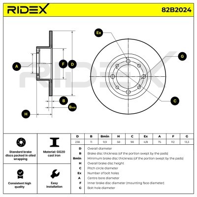 Bremsscheibe RIDEX 82B2024 82B2024 - foto 3