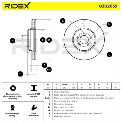 Bremsscheibe RIDEX 82B2039 82B2039 - foto 6