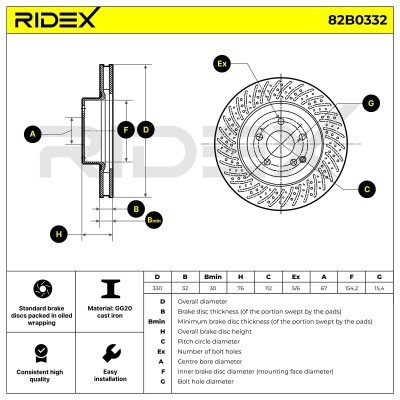 Bremsscheibe RIDEX 82B0332 82B0332 - foto 5