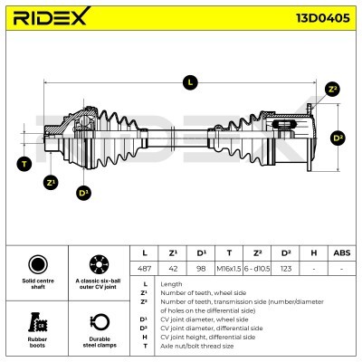 Antriebswelle RIDEX 13D0405 13D0405 - foto 6