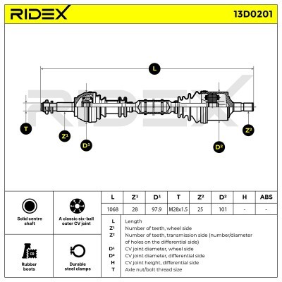Antriebswelle RIDEX 13D0201 13D0201 - foto 7