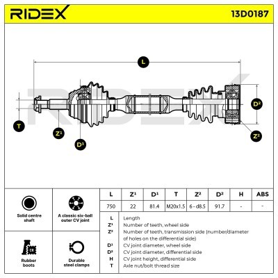 Antriebswelle RIDEX 13D0187 13D0187 - foto 7
