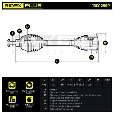Antriebswelle RIDEX 13D1255P 13D1255P - foto 8