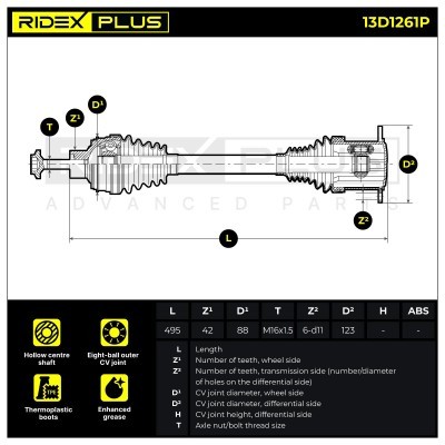 Antriebswelle RIDEX 13D1261P 13D1261P - foto 8
